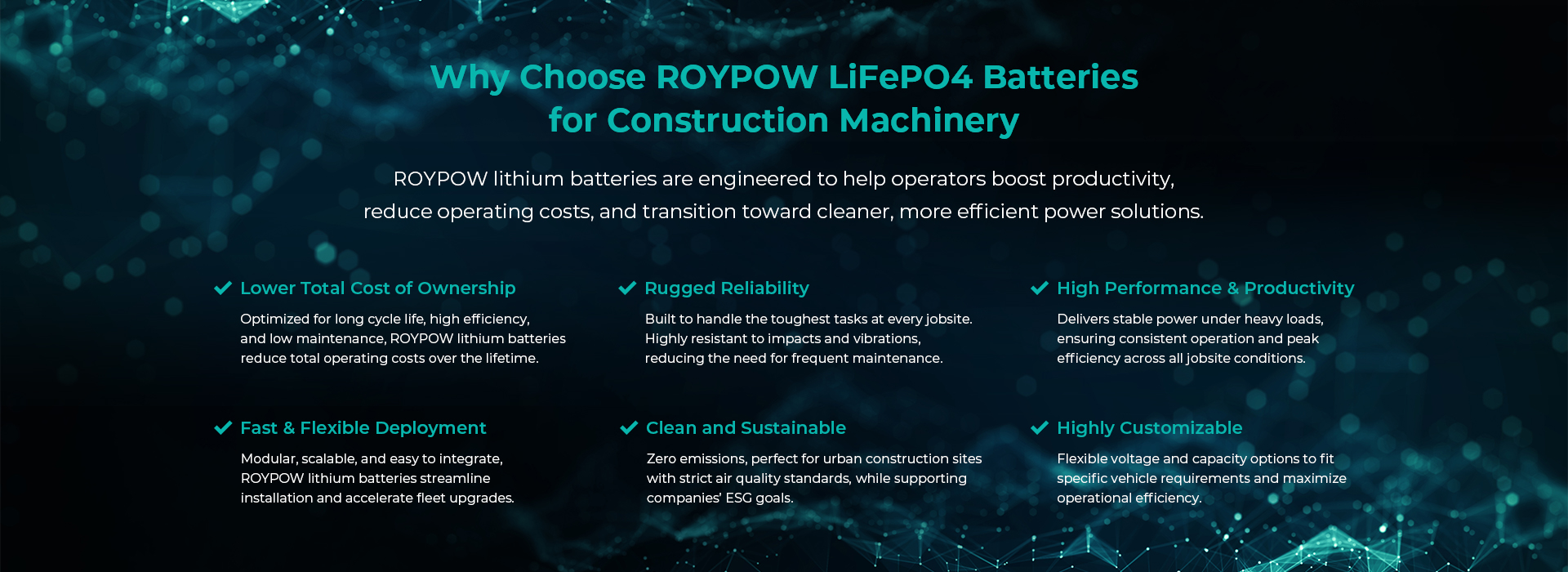 ROYPOW LiFePO4 Batteries for Construction Machinery